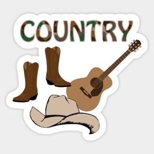 Country, Design, cowboy, cowgirl, boots, guitar, hat Sticker